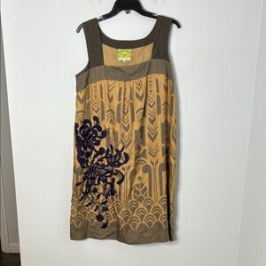 Anthropologie Floreat Guillermont Silk Square Neck Floral Embroidered Dress